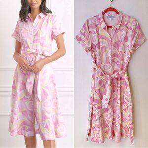 Hill House Lily Dress Floral Linen Candy Kaleidoscope Midi Shirtdress Small